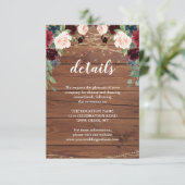Rustikales Holz Marsala Hochzeitsempfang Details Einladung (Stehend Vorderseite)