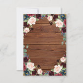 Rustikales Holz Marsala Hochzeitsempfang Details Einladung (Rückseite)