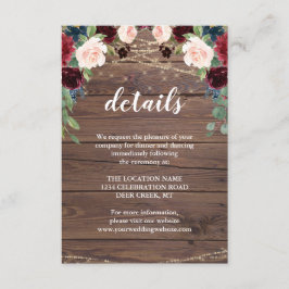 Rustikales Holz Marsala Hochzeitsempfang Details Einladung