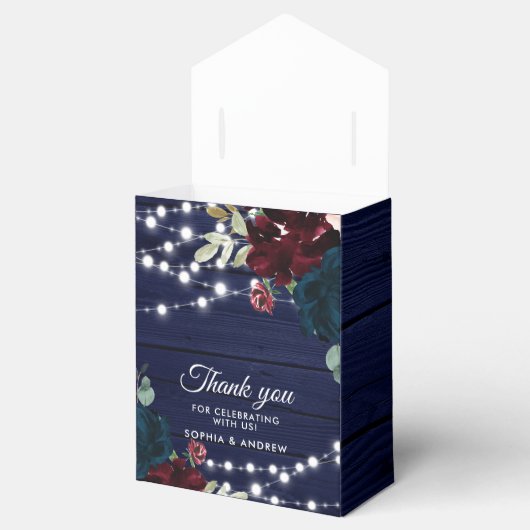 Rustikales Holz Marsala & Navy Blauer Blumen Geschenkschachtel (Geöffnet)