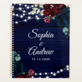 Rustikales Holz Marsala & Navy Blauer Blumen Planer (Vorderseite)