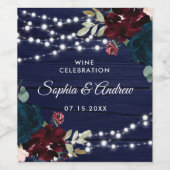 Rustikales Holz Marsala & Navy Blauer Blumen Weinetikett (Einzelnes Label)