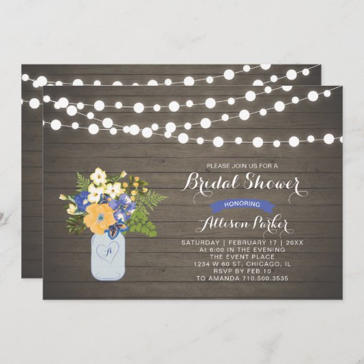 Rustikales Holz & Mason Jar Bridal Dusche Einladun Einladung (Vorne/Hinten)
