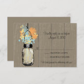 Rustikales Holz Mason Jar gefüllt mit Wildblumen U RSVP Karte (Vorne/Hinten)