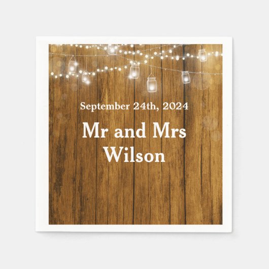 Rustikales Holz Mason Jar Hanging Lights Cocktail Serviette (Vorderseite)