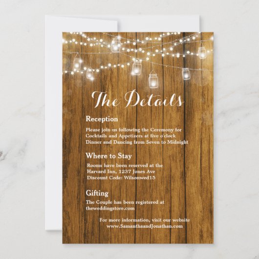 Rustikales Holz Mason Jar Hanging Lights Details K Einladung (Vorderseite)