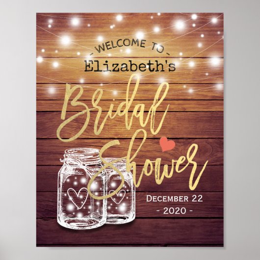 Rustikales Holz Mason Jar Lights Brautparty Willko Poster (Vorne)