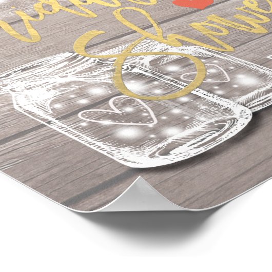 Rustikales Holz Mason Jar Lights Brautparty Willko Poster (Ecke)