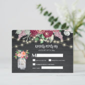 Rustikales Holz Mason Jar Lights Burgund RSVP Karte (Stehend Vorderseite)
