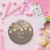 Rustikales Holz Mason Jar Lights Lace Barn Wedding Pappteller (Party)