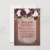 Rustikales Holz Mason Jar Plum Blumenhochzeit RSVP Karte (Vorderseite)