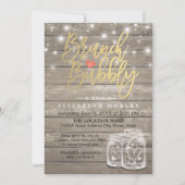 Rustikales Holz Mason Jar String Light Brunch & Bu Einladung (Vorderseite)