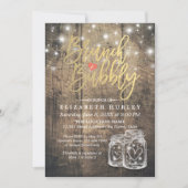 Rustikales Holz Mason Jar String Light Brunch & Bu Einladung (Vorderseite)