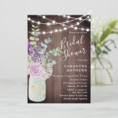 Rustikales Holz Mason Jar String Lights Brautparty Einladung (Stehend Vorderseite)