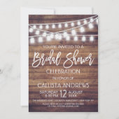 Rustikales Holz Mason Jar String Lights Brautparty Einladung (Vorderseite)