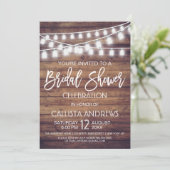 Rustikales Holz Mason Jar String Lights Brautparty Einladung (Stehend Vorderseite)