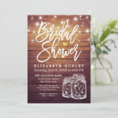 Rustikales Holz Mason Jar String Lights Brautparty Einladung (Stehend Vorderseite)