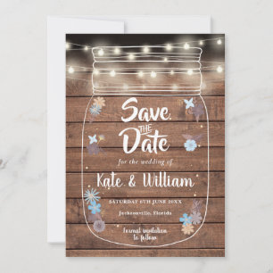 Rustikales Holz Mason Jar String Lights Floral Save The Date