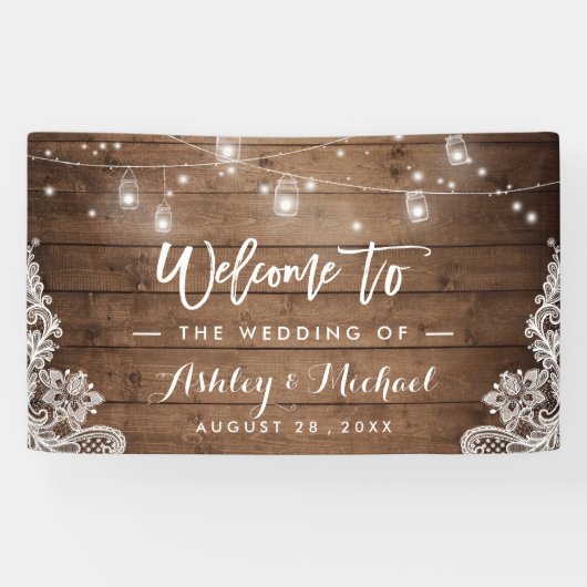 Rustikales Holz Mason Jar String Lights Hochzeit Banner (Horizontal)