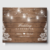 Rustikales Holz Mason Jar String Lights Hochzeit Gästebuch (Vorderseite)