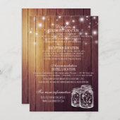 Rustikales Holz Mason Jar String Lights Hochzeitde Einladung (Vorne/Hinten)