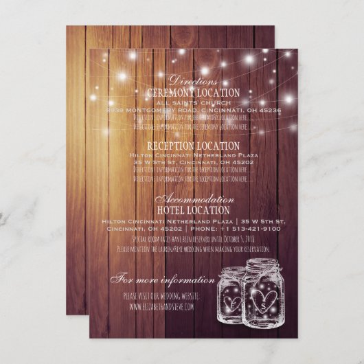 Rustikales Holz Mason Jar String Lights Hochzeitde Einladung (Vorne/Hinten)