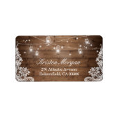 Rustikales Holz Mason Jar String Lights Lace Adressaufkleber (Vorne)