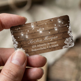 Rustikales Holz Mason Jar String Lights Lace Adressaufkleber