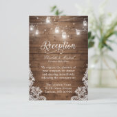 Rustikales Holz Mason Jar String Lights Lace Empfa Einladung (Stehend Vorderseite)