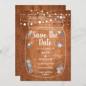 Rustikales Holz Mason Jar String Lights Save the D Save The Date (Vorne/Hinten)