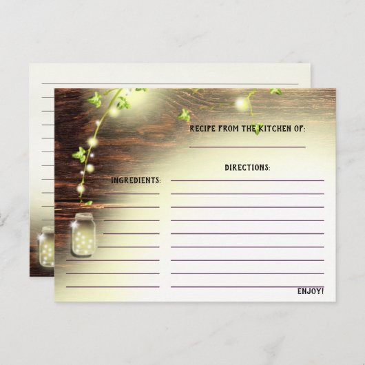 Rustikales Holz Mason Jar String Lights Tree Rezep Postkarte (Vorne/Hinten)
