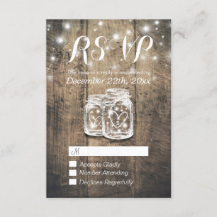 Rustikales Holz & Mason Jar String Lights Wedding  RSVP Karte