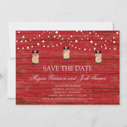 Rustikales Holz Mason Jar und Leuchten Save the Da Date (Vorderseite)