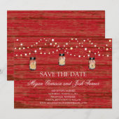 Rustikales Holz Mason Jar und Leuchten Save the Da Date (Vorne/Hinten)