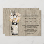 Rustikales Holz Mason Jar und Wildblumen Hochzeit Einladung (Vorne/Hinten)