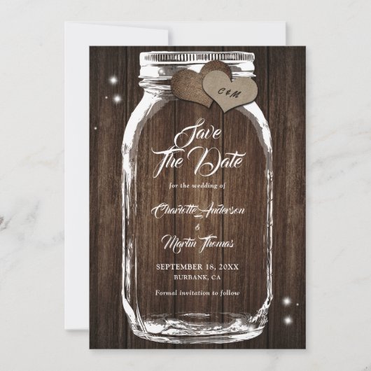 Rustikales Holz Mason Jar Wedding speichern das Da Save The Date (Vorderseite)