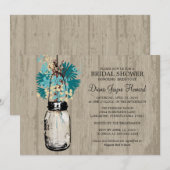 Rustikales Holz Mason Jar Wildblumen Brautparty Einladung (Vorne/Hinten)