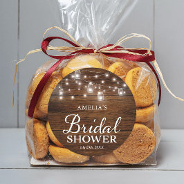 Rustikales Holz Mason Jars and Lights Brautparty Runder Aufkleber