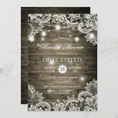 Rustikales Holz Mason Jars Lights Lace Brautparty Einladung (Vorne/Hinten)