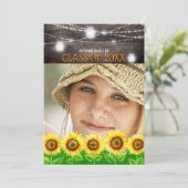Rustikales Holz Mason Jars Sonnenblumen Foto Absch Einladung (Stehend Vorderseite)