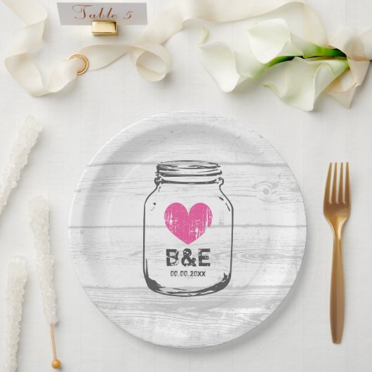 Rustikales Holz Maurer Glas Land Hochzeit Party Te Pappteller (Hochzeit)