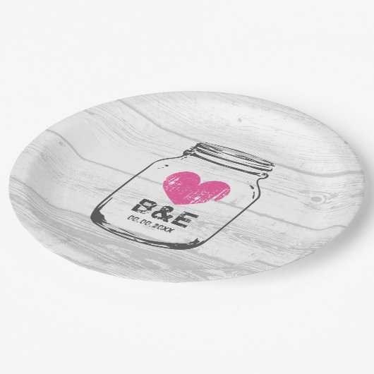 Rustikales Holz Maurer Glas Land Hochzeit Party Te Pappteller (Schrägansicht)