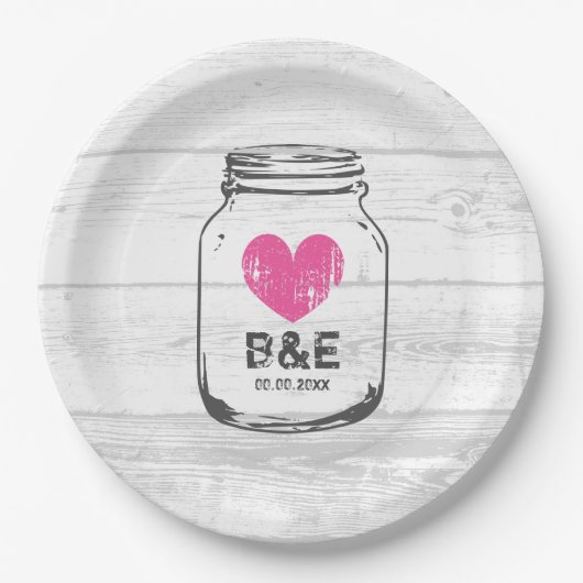 Rustikales Holz Maurer Glas Land Hochzeit Party Te Pappteller (Vorderseite)