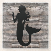 rustikales Holz MERMAID Silhouette | Glasuntersetzer (Vorderseite)