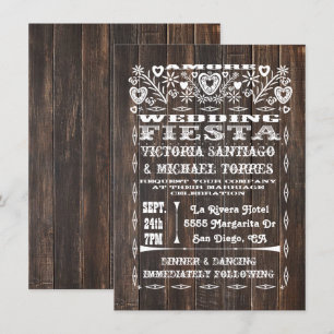 Rustikales Holz Mexican Wedding Papado Picado Einladung