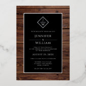 Rustikales Holz Minimalistisch formales klassische Folieneinladung (Vorderseite)