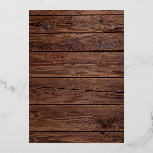 Rustikales Holz Minimalistisch formales klassische Folieneinladung (Rückseite)