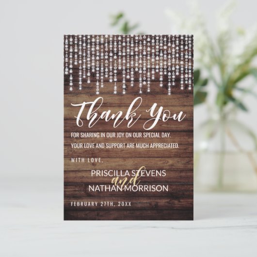 Rustikales Holz mit Diamantlichter Danke (Stehend Vorderseite)