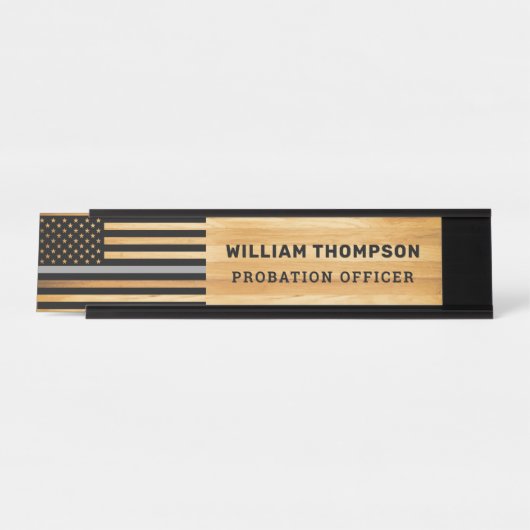 Rustikales Holz mit dünner grauer Linie Schreibtischnamensplakette (Vorderseite )