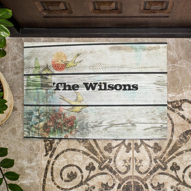 Rustikales Holz mit gemalten Vögeln Fußmatte (Von Creator hochgeladen)